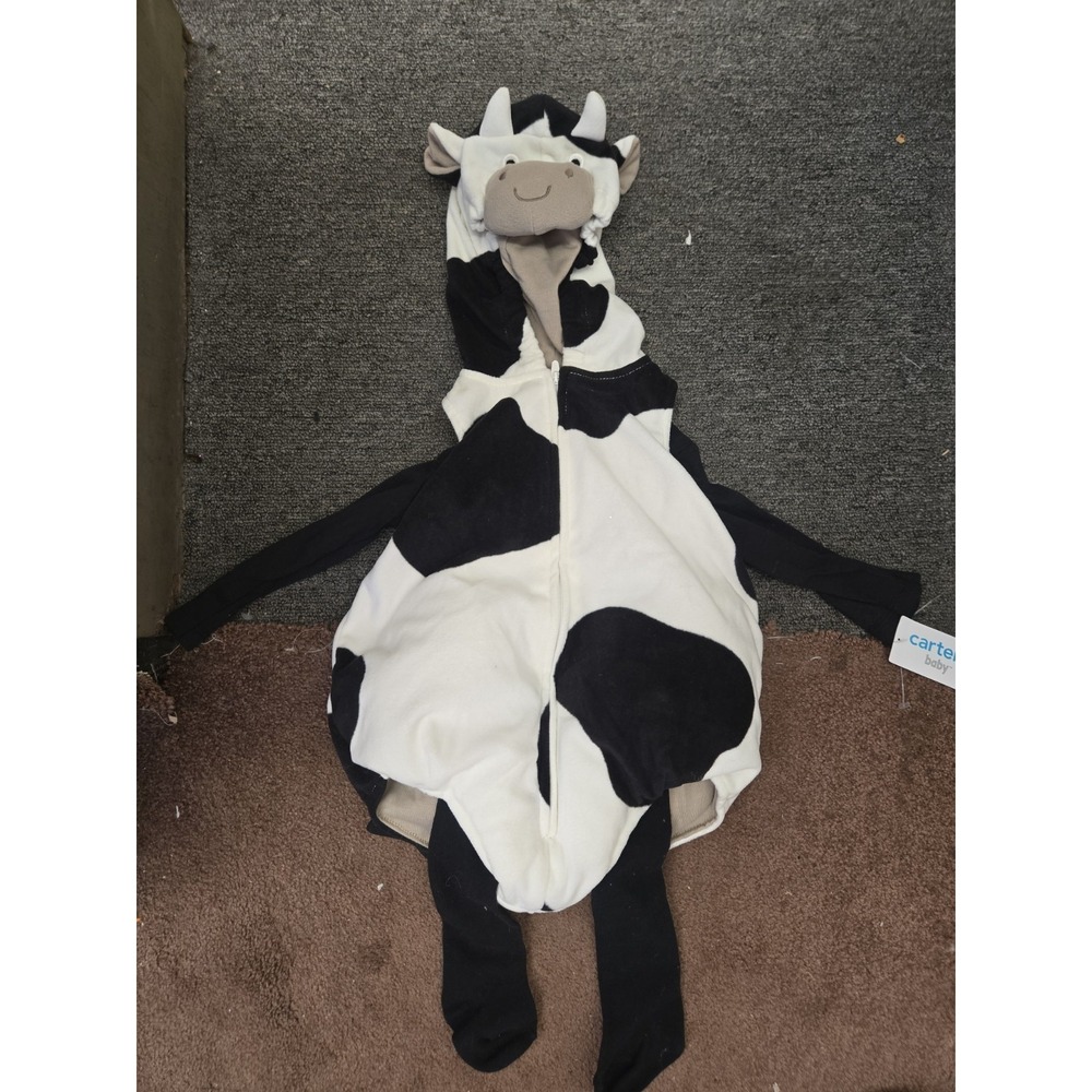 NWT Carters Cow Halloween Costume Baby 12 m White Black Fleece Padded 3 Pc